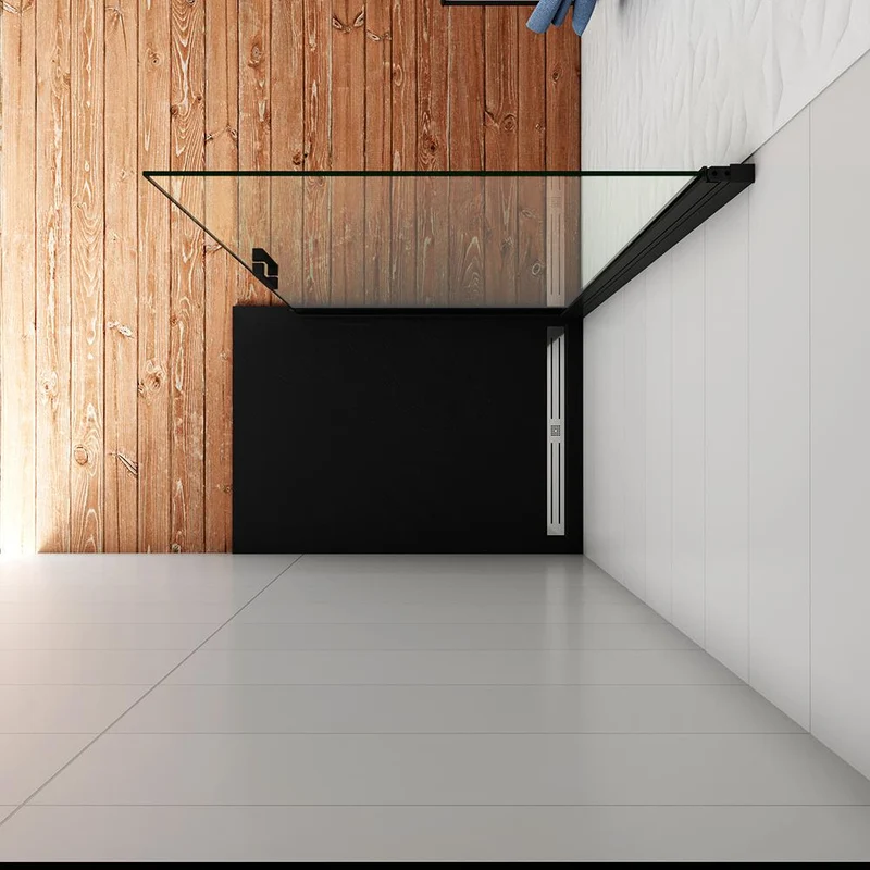 Aica paroi de douche pivotante 76/86/96x200cm en 8mm verre anticalcaire profilé noir mat