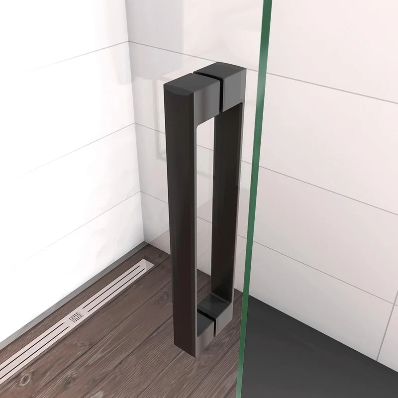 Aica paroi de douche pivotante 76/86/96x200cm en 8mm verre anticalcaire profilé noir mat