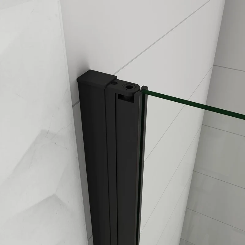 Aica paroi de douche pivotante 76/86/96x200cm en 8mm verre anticalcaire profilé noir mat