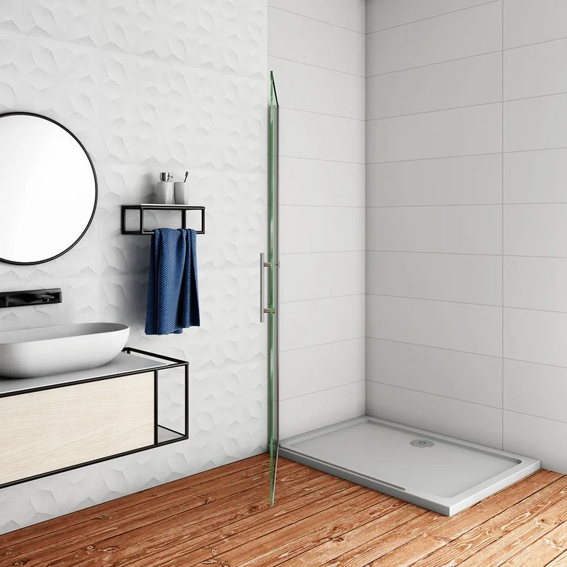 Aica paroi de douche pivotante 65-95x185cm en 6mm verre sablé au centre et anticalcaire installation à gauche