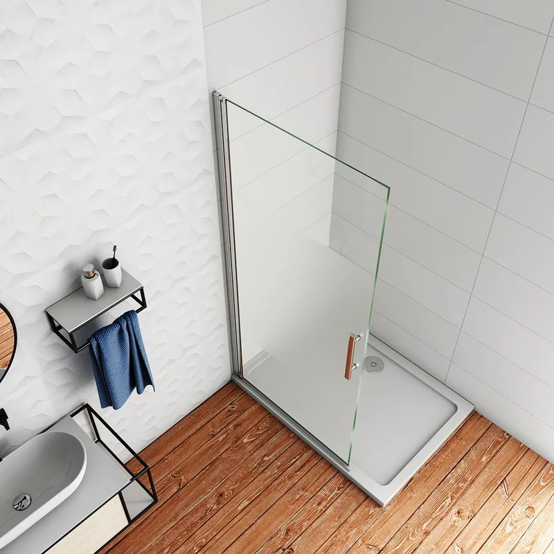 Aica paroi de douche pivotante 65-95x185cm en 6mm verre sablé au centre et anticalcaire installation à gauche