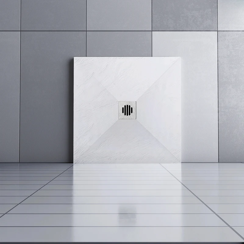 Aica receveur de douche carré / rectangulaire Extra plat Blanc antidérapant avec une grille en ABS
