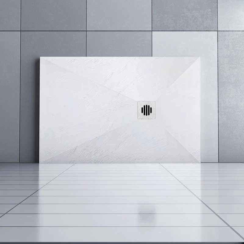 Aica receveur de douche carré / rectangulaire Extra plat Blanc antidérapant avec une grille en ABS