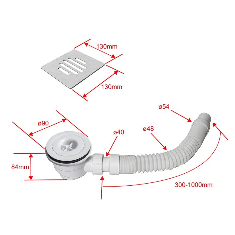 Aica receveur de douche carré / rectangulaire Extra plat Blanc antidérapant avec une grille en ABS