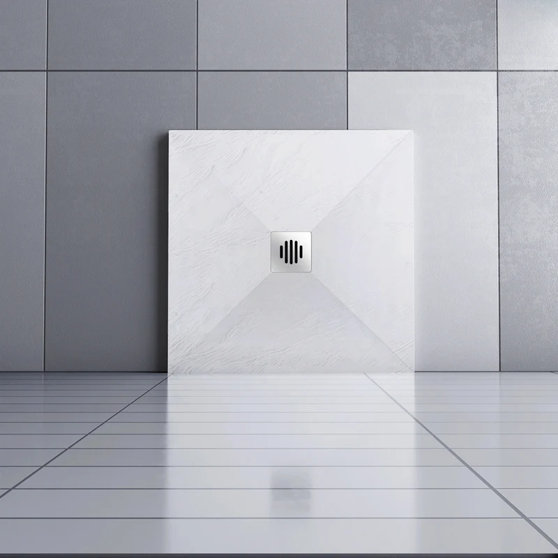 Aica receveur de douche carré / Rectangulaire Extra plat Blanc antidérapant avec une grille en inox