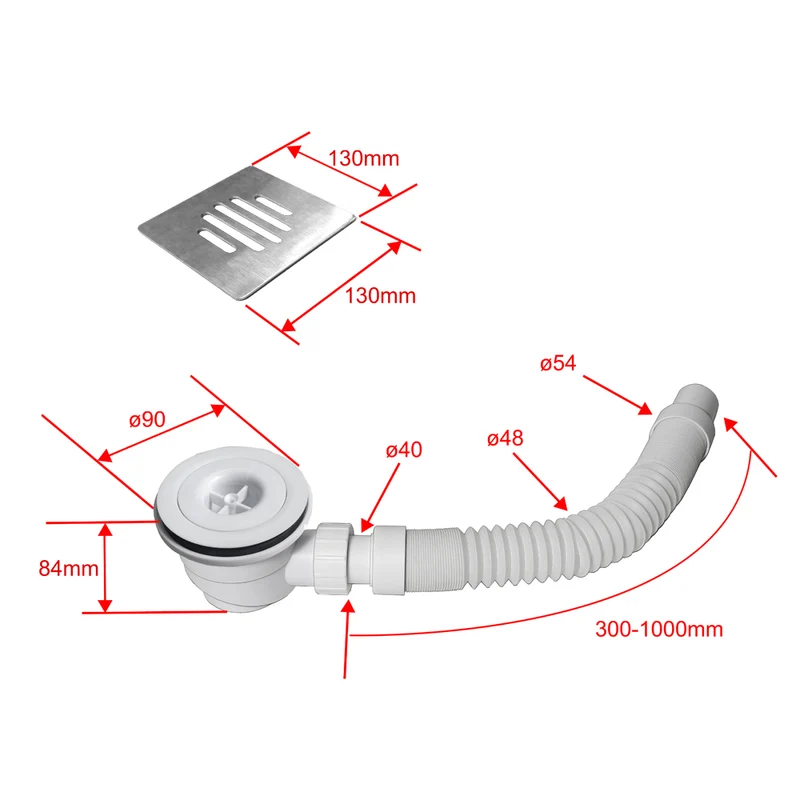 Aica receveur de douche carré / Rectangulaire Extra plat Blanc antidérapant avec une grille en inox