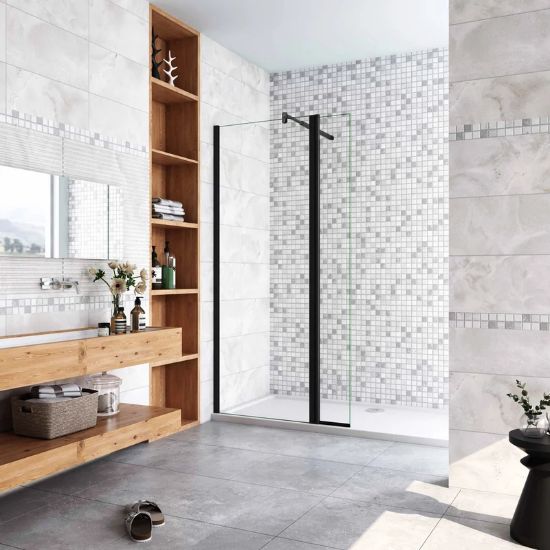 Aica paroi de douche à l'italienne 50-160cm avec un retour pivotant 30/40cm 8mm verre anticalcaire et une barre de stabilisation extensible 70-120cm