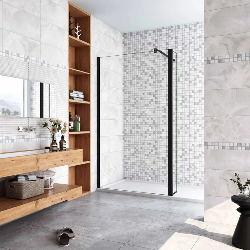 Aica paroi de douche à l'italienne 50-160cm avec un retour pivotant 30/40cm 8mm verre anticalcaire et une barre de stabilisation extensible 70-120cm