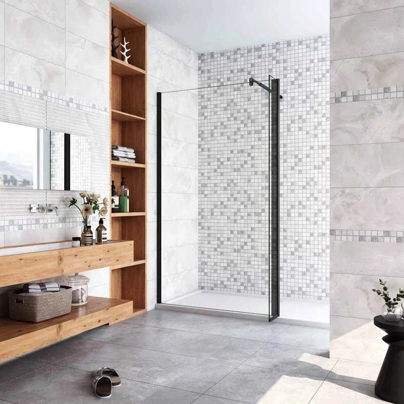 Aica paroi de douche à l'italienne 50-160cm avec un retour pivotant 30/40cm 8mm verre anticalcaire et une barre de stabilisation extensible 70-120cm