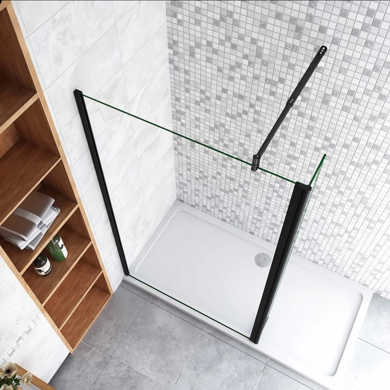 Aica paroi de douche à l'italienne 50-160cm avec un retour pivotant 30/40cm 8mm verre anticalcaire et une barre de stabilisation extensible 70-120cm