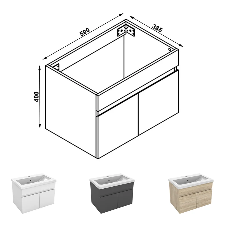 Meuble de salle de bain, Meuble de rangement avec lavabo, Meuble sous vasque suspendu, 59cm