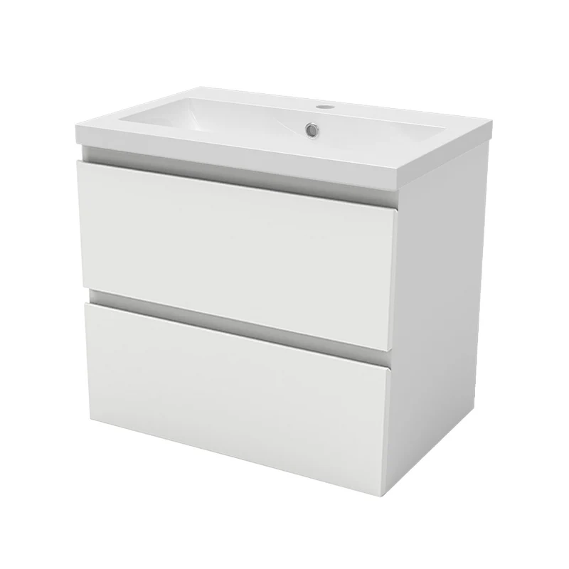 Meuble de salle de bain, Meuble de rangement avec lavabo, Meuble sous vasque suspendu, Blanc/Anthracite/Bois clair 60cm