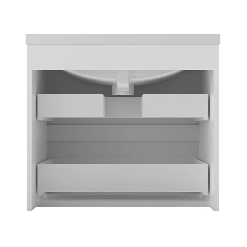 Meuble de salle de bain, Meuble de rangement avec lavabo, Meuble sous vasque suspendu, Blanc/Anthracite/Bois clair 60cm