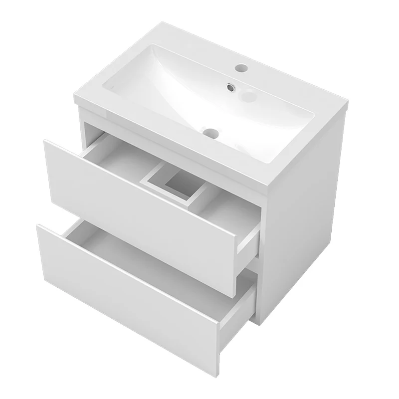 Meuble de salle de bain, Meuble de rangement avec lavabo, Meuble sous vasque suspendu, Blanc/Anthracite/Bois clair 60cm