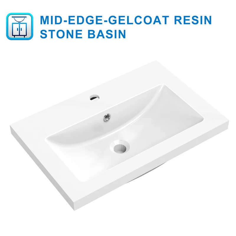 Meuble de salle de bain, Meuble de rangement avec lavabo, Meuble sous vasque suspendu, Blanc/Anthracite/Bois clair 60cm