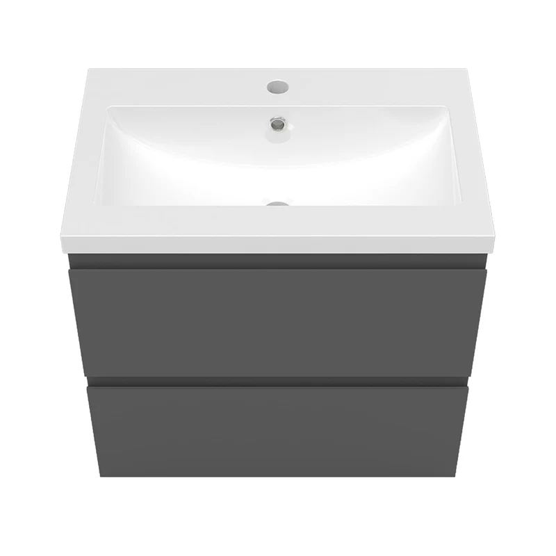 Meuble de salle de bain, Meuble de rangement avec lavabo, Meuble sous vasque suspendu, Blanc/Anthracite/Bois clair 60cm