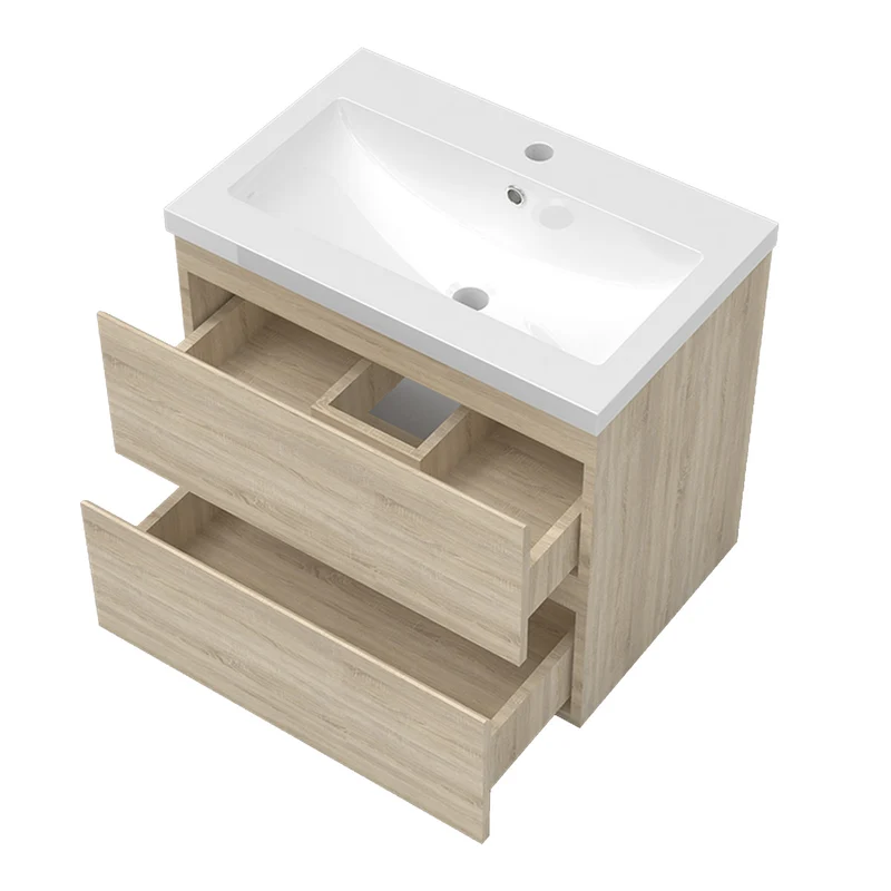 Meuble de salle de bain, Meuble de rangement avec lavabo, Meuble sous vasque suspendu, Blanc/Anthracite/Bois clair 60cm