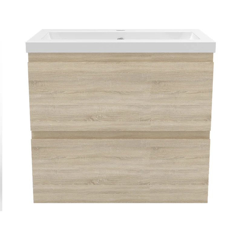 Meuble de salle de bain, Meuble de rangement avec lavabo, Meuble sous vasque suspendu, Blanc/Anthracite/Bois clair 60cm