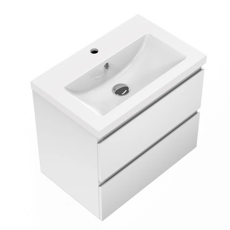 Meuble de salle de bain, Meuble de rangement avec lavabo, Meuble sous vasque suspendu, Blanc/Anthracite/Bois clair 50cm