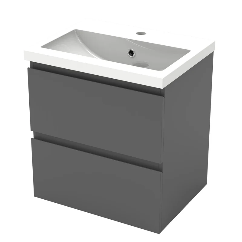 Meuble de salle de bain, Meuble de rangement avec lavabo, Meuble sous vasque suspendu, Blanc/Anthracite/Bois clair 50cm