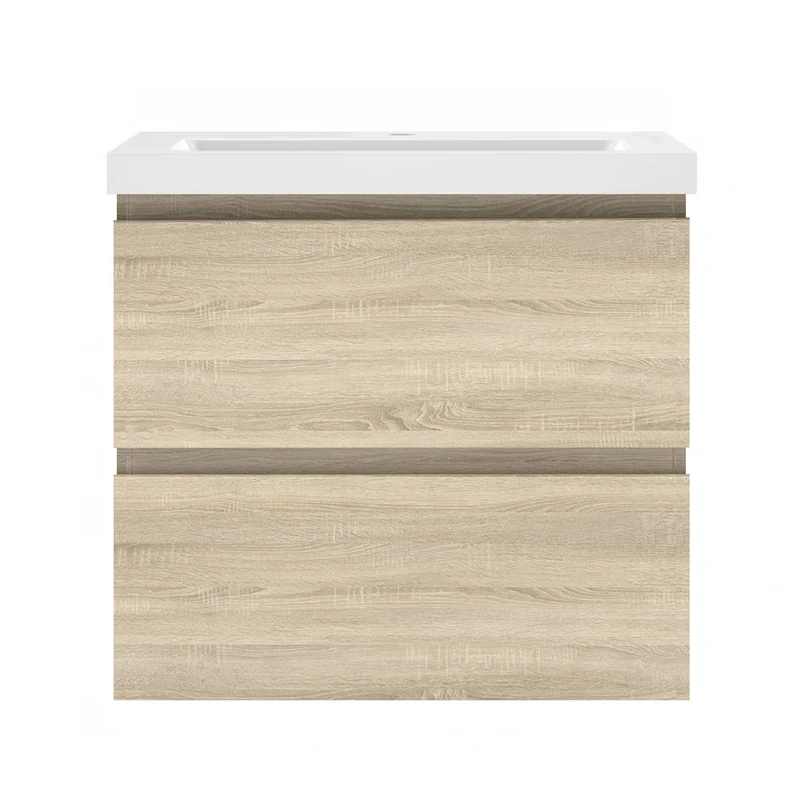 Meuble de salle de bain, Meuble de rangement avec lavabo, Meuble sous vasque suspendu, Blanc/Anthracite/Bois clair 50cm
