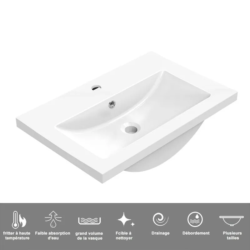 Meuble de salle de bain, Meuble de rangement avec lavabo, Meuble sous vasque suspendu, Blanc/Anthracite/Bois clair 50cm