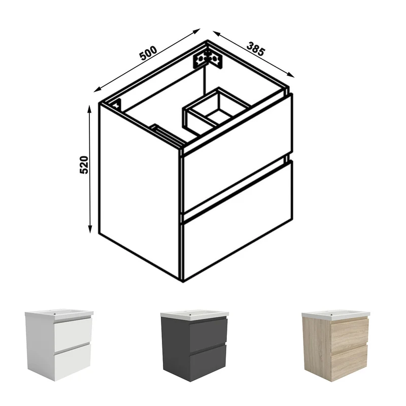 Meuble de salle de bain, Meuble de rangement avec lavabo, Meuble sous vasque suspendu, Blanc/Anthracite/Bois clair 50cm