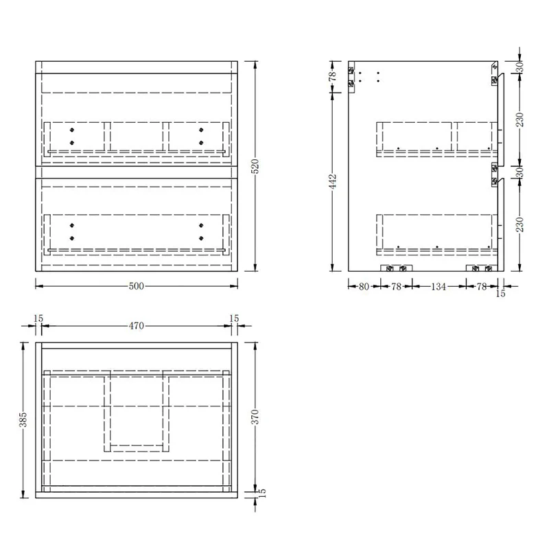 Meuble de salle de bain, Meuble de rangement avec lavabo, Meuble sous vasque suspendu, Blanc/Anthracite/Bois clair 50cm