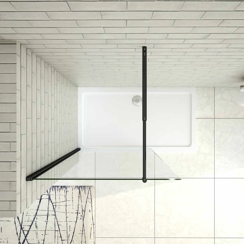 Aica Paroi de douche en noire mat paroi à l'italienne en 8mm verre anticalcaire avec une barre de stabilisation extensible en noire mat