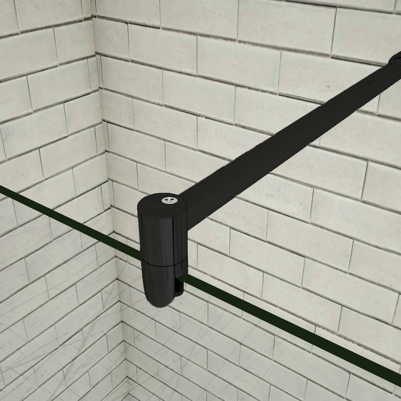 Aica Paroi de douche en noire mat paroi à l'italienne en 8mm verre anticalcaire avec une barre de stabilisation extensible en noire mat
