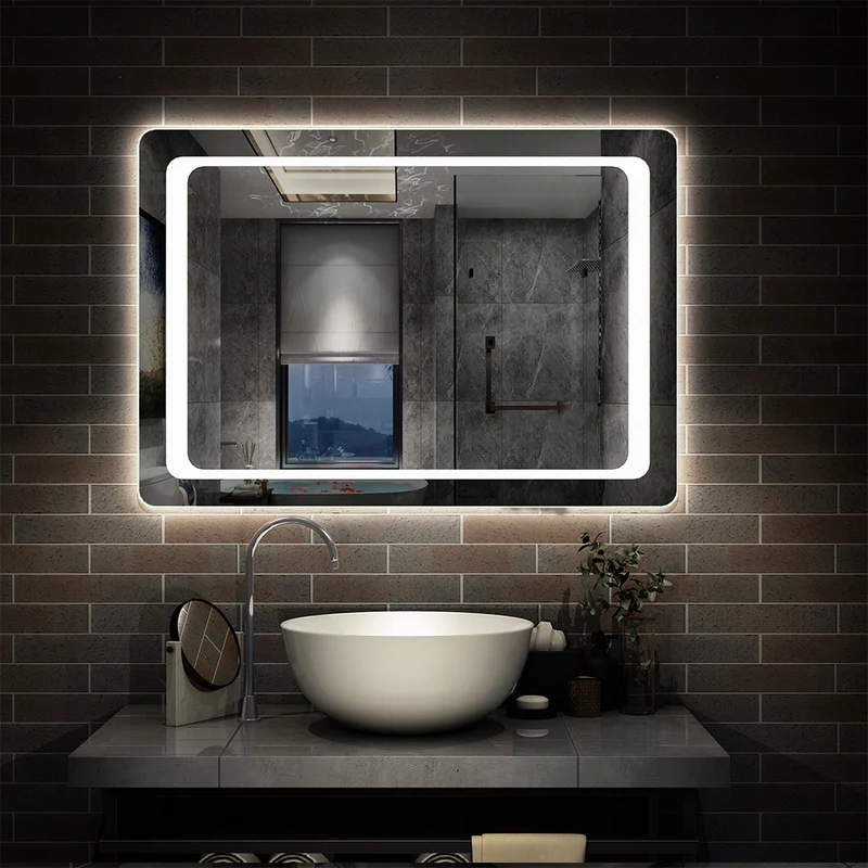 Miroir pour salle de bain, illumination LED, éclairage intégré, avec fonction anti-buée/interrupteur infrarouge 80cm 90cm 100cm