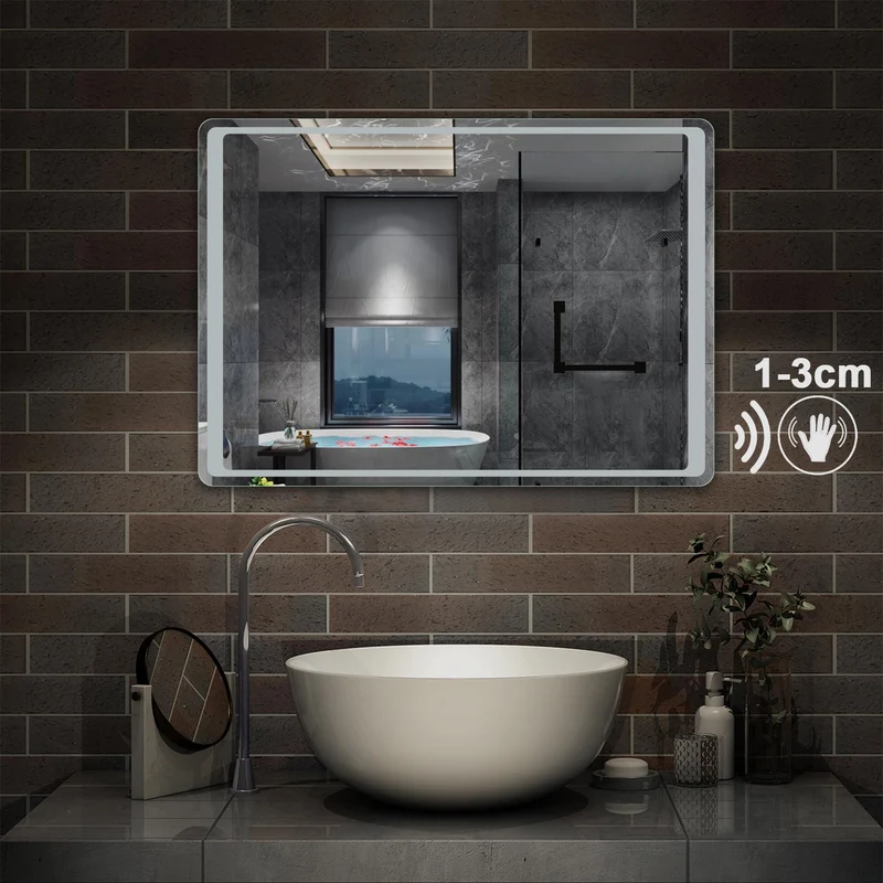Miroir pour salle de bain, illumination LED, éclairage intégré, avec fonction anti-buée/interrupteur infrarouge 80cm 90cm 100cm