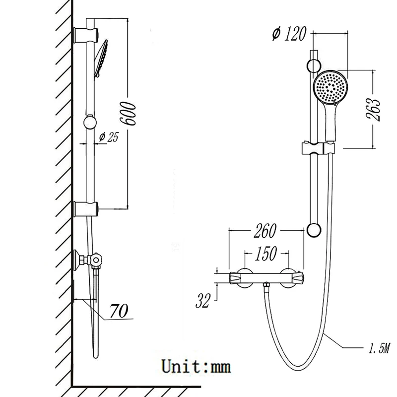 Mitigeur De Douche Thermostatique Ensemble Rond Valve Exposée Salle De Bains Moderne Chrome