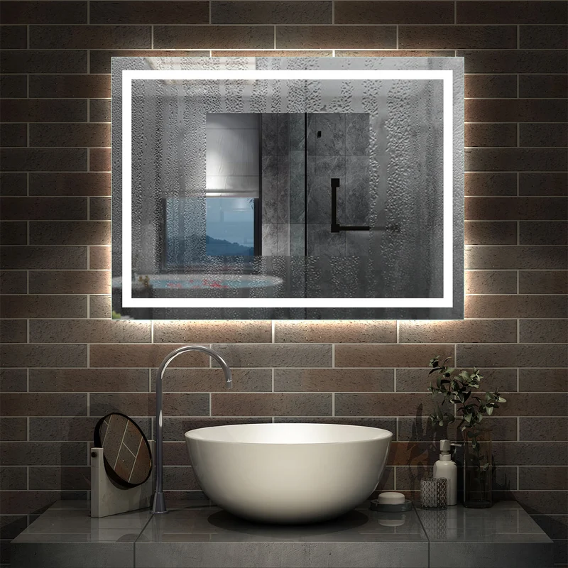 Miroir de salle de bain avec interrupteur mural et anti-buée