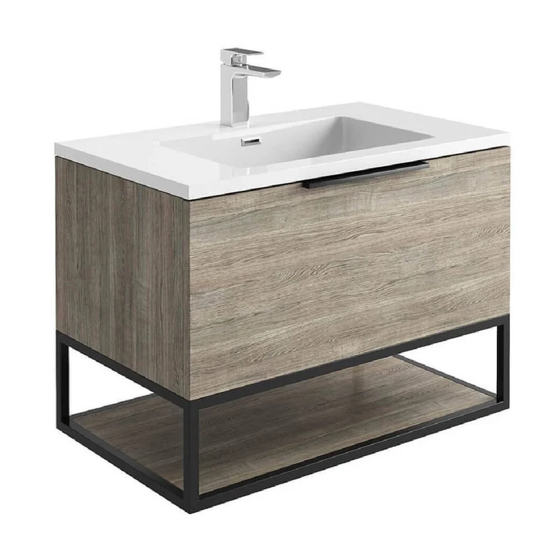 Ambience 800mm Wall Hung Vanity Unit & Basin - Grey Oak