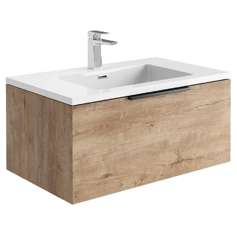 Ambience 800mm Wall Hung Vanity Unit & Basin - Rustic Oak