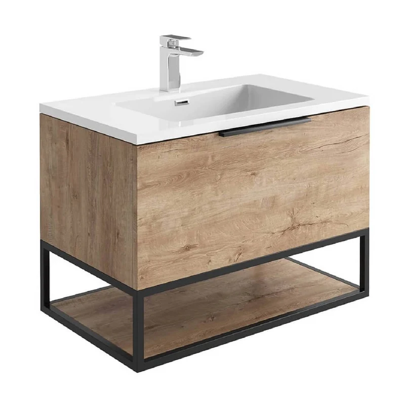 Ambience 800mm Wall Hung Vanity Unit & Basin - Rustic Oak