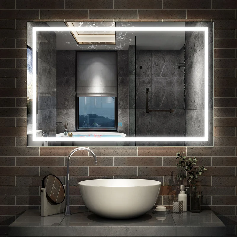 Miroir mural de salle de bain, éclairage LED intégré avec anti-buée, 160cmx70cm