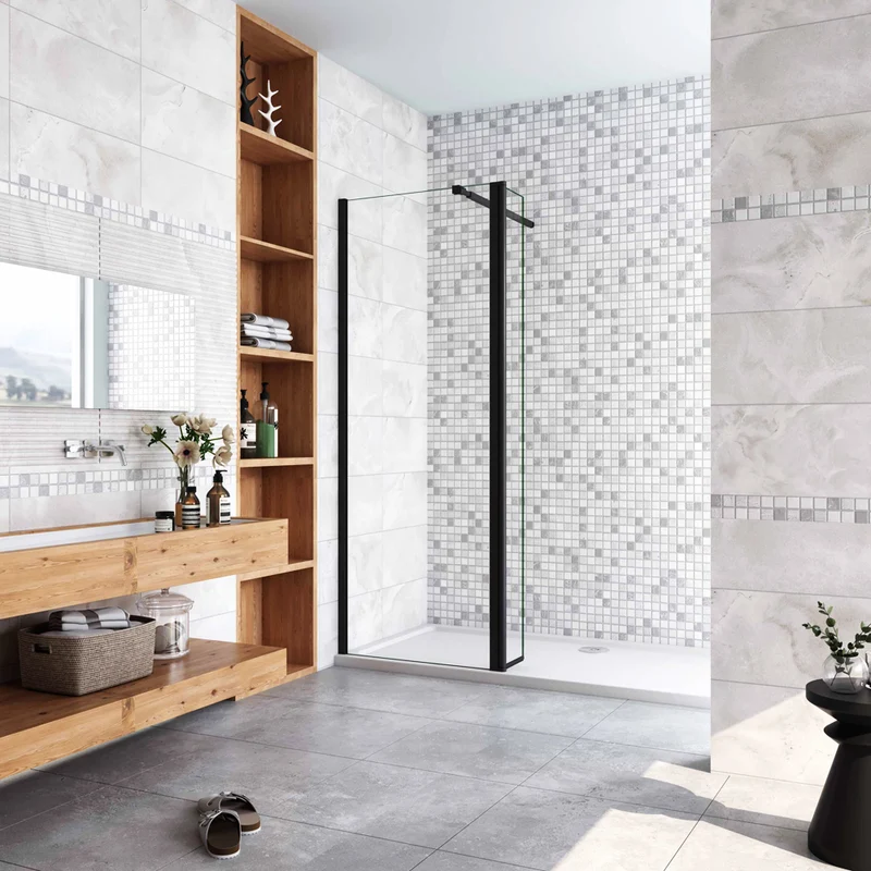 Aica paroi de douche à l'italienne 50-160cm avec un retour pivotant 30/40cm en 8mm verre anticalcaire avec une barre de stabilisation extensible