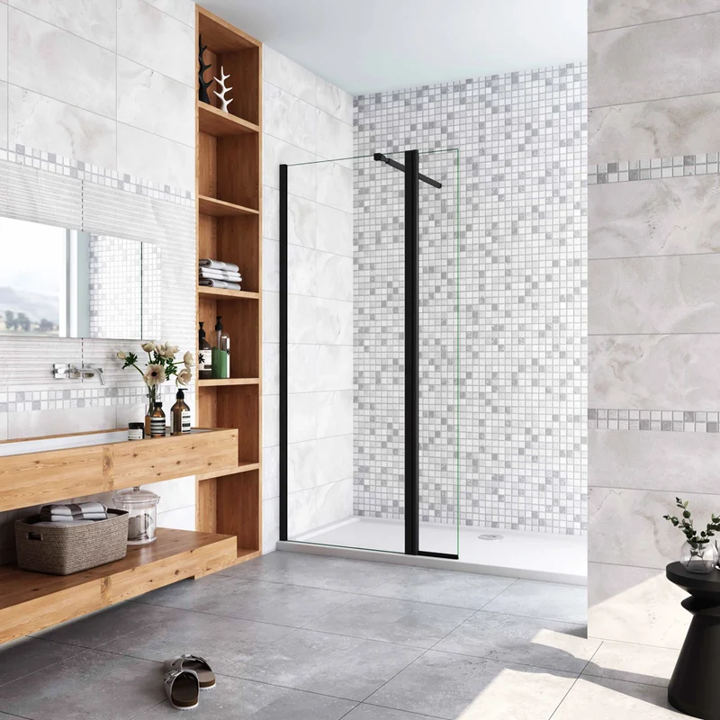 Aica paroi de douche à l'italienne 50-160cm avec un retour pivotant 30/40cm en 8mm verre anticalcaire avec une barre de stabilisation extensible