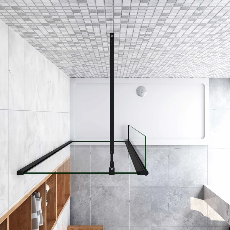 Aica paroi de douche à l'italienne 50-160cm avec un retour pivotant 30/40cm en 8mm verre anticalcaire avec une barre de stabilisation extensible