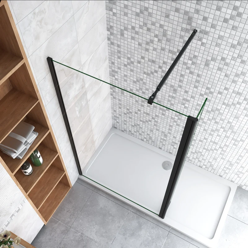 Aica paroi de douche à l'italienne 50-160cm avec un retour pivotant 30/40cm en 8mm verre anticalcaire avec une barre de stabilisation extensible