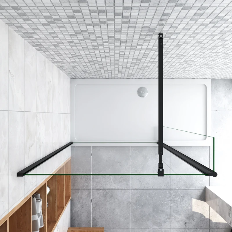 Aica paroi de douche à l'italienne 50-160cm avec un retour pivotant 30/40cm en 8mm verre anticalcaire avec une barre de stabilisation extensible