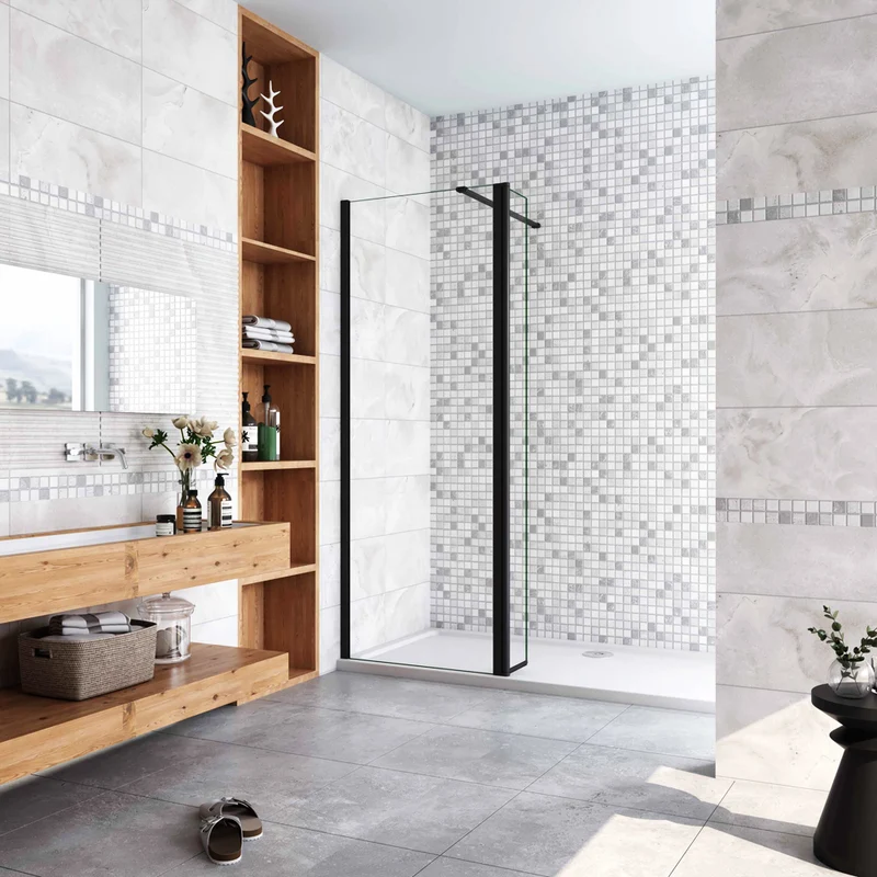 AICA paroi de douche 50-160+30/40x200cm paroi de douche à l'italienne avec un retour pivotant 30/40cm en 8mm verre anticalcaire avec un cadre noire