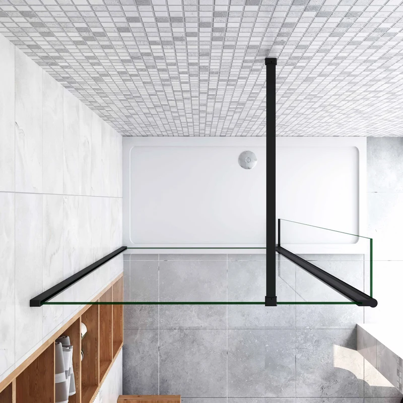 AICA paroi de douche 50-160+30/40x200cm paroi de douche à l'italienne avec un retour pivotant 30/40cm en 8mm verre anticalcaire avec un cadre noire