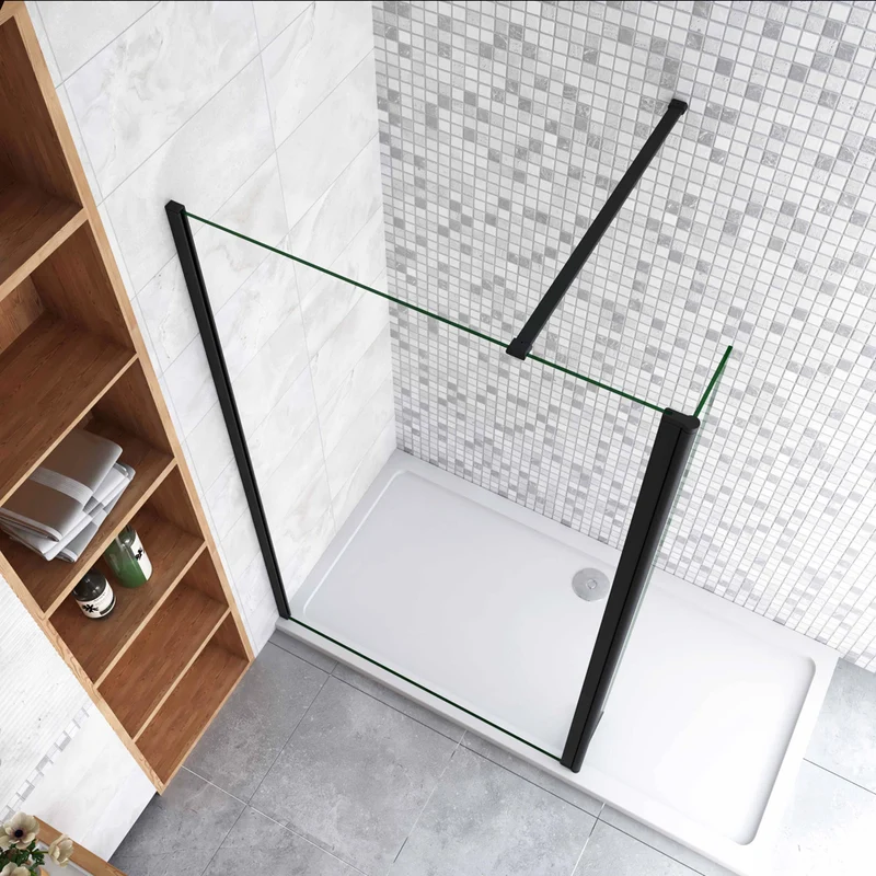 AICA paroi de douche 50-160+30/40x200cm paroi de douche à l'italienne avec un retour pivotant 30/40cm en 8mm verre anticalcaire avec un cadre noire