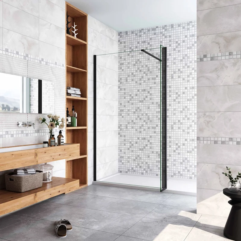 AICA paroi de douche 50-160+30/40x200cm paroi de douche à l'italienne avec un retour pivotant 30/40cm en 8mm verre anticalcaire avec un cadre noire