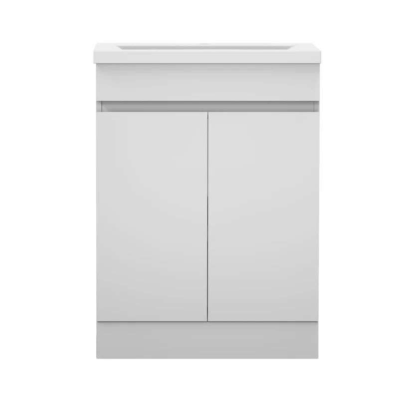Meuble de salle de bain, Meuble sous vasque sur pieds 2 portes et vasque céramique, Blanc/Anthracite 60cm