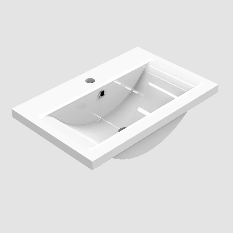 Meuble de salle de bain, Meuble sous vasque sur pieds 2 portes et vasque céramique, Blanc/Anthracite 60cm