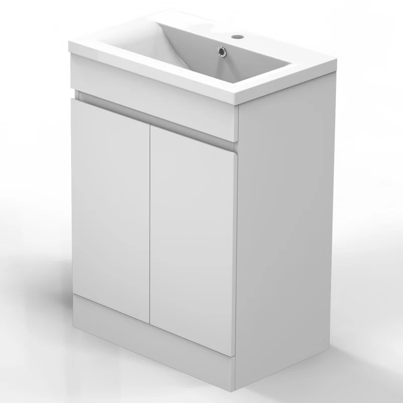 Meuble de salle de bain, Meuble sous vasque sur pieds 2 portes et vasque céramique, Blanc/Anthracite 50cm